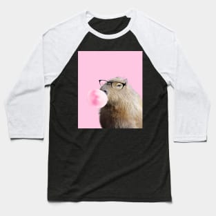 Capybara Chewing Pink Bubblegum Baseball T-Shirt